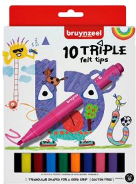 Набір фломастерів дитячих TRIPLE FELT 10 кольорів з тригранним корпусом 60123010 Bruynzeel