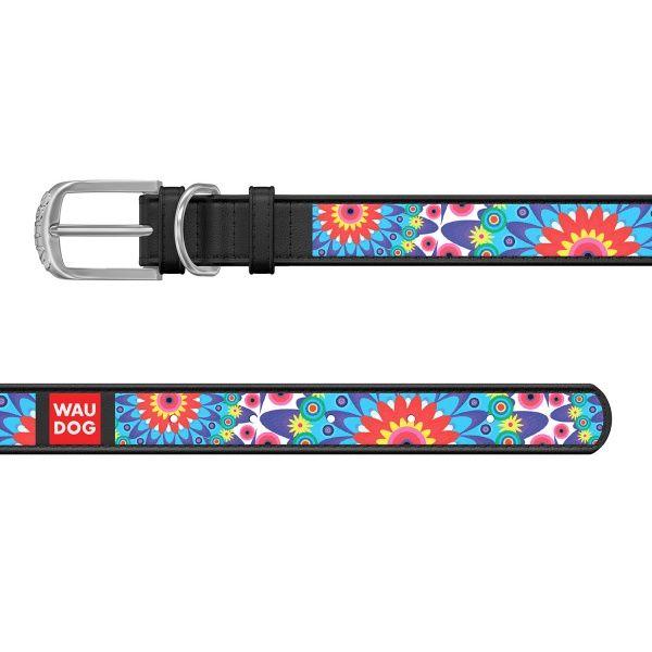 Ошейник WAUDOG Design с рисунком Цветы 1,2х19-25 см черный