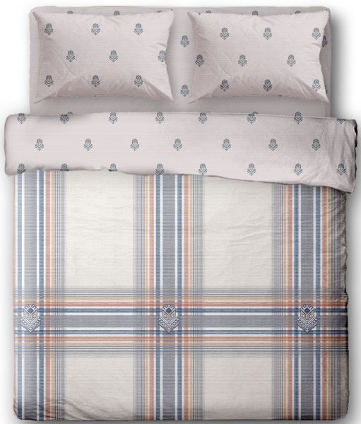 Комплект постільної білизни Bright Check сімейний бежевий із малюнком Ibodo 