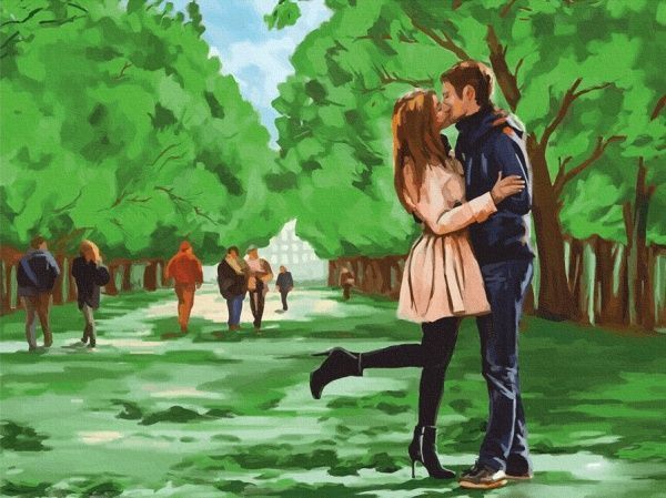 Полотно на картоні з контуром Поцілунок в парку 30х40 см Rosa Start 