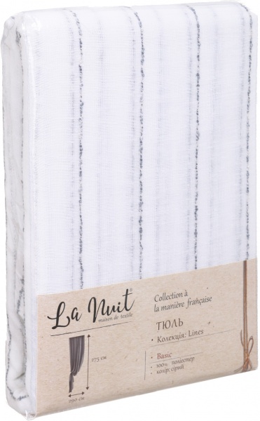 Тюль Lines 290х275 см серый La Nuit