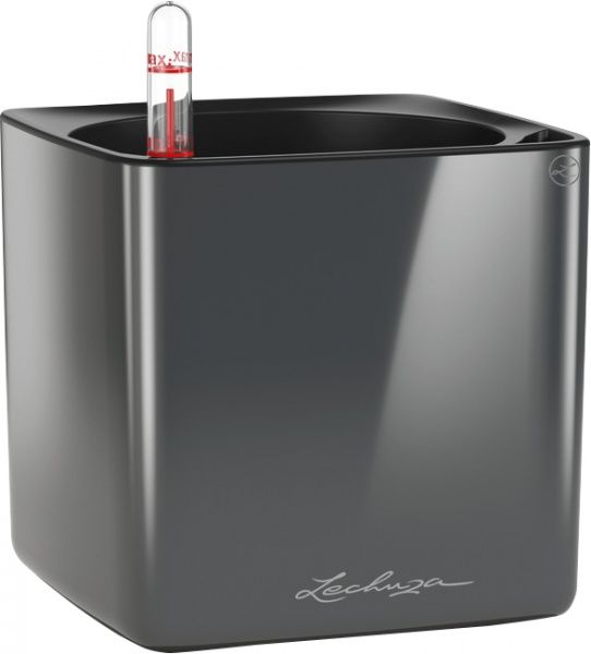 Вазон декоративний Lechuza Cube Glossy 14 квадратний 1л антрацит (13511) 