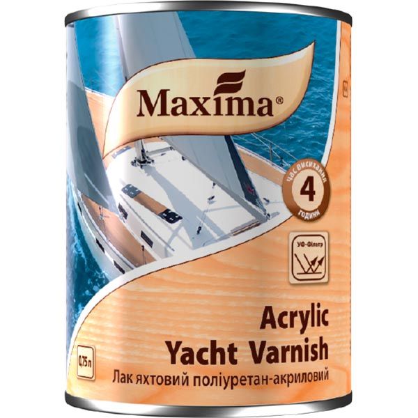 Лак яхтовий поліуретан-акриловий Acrylic yacht varnish Maxima глянець 0.75 л прозорий