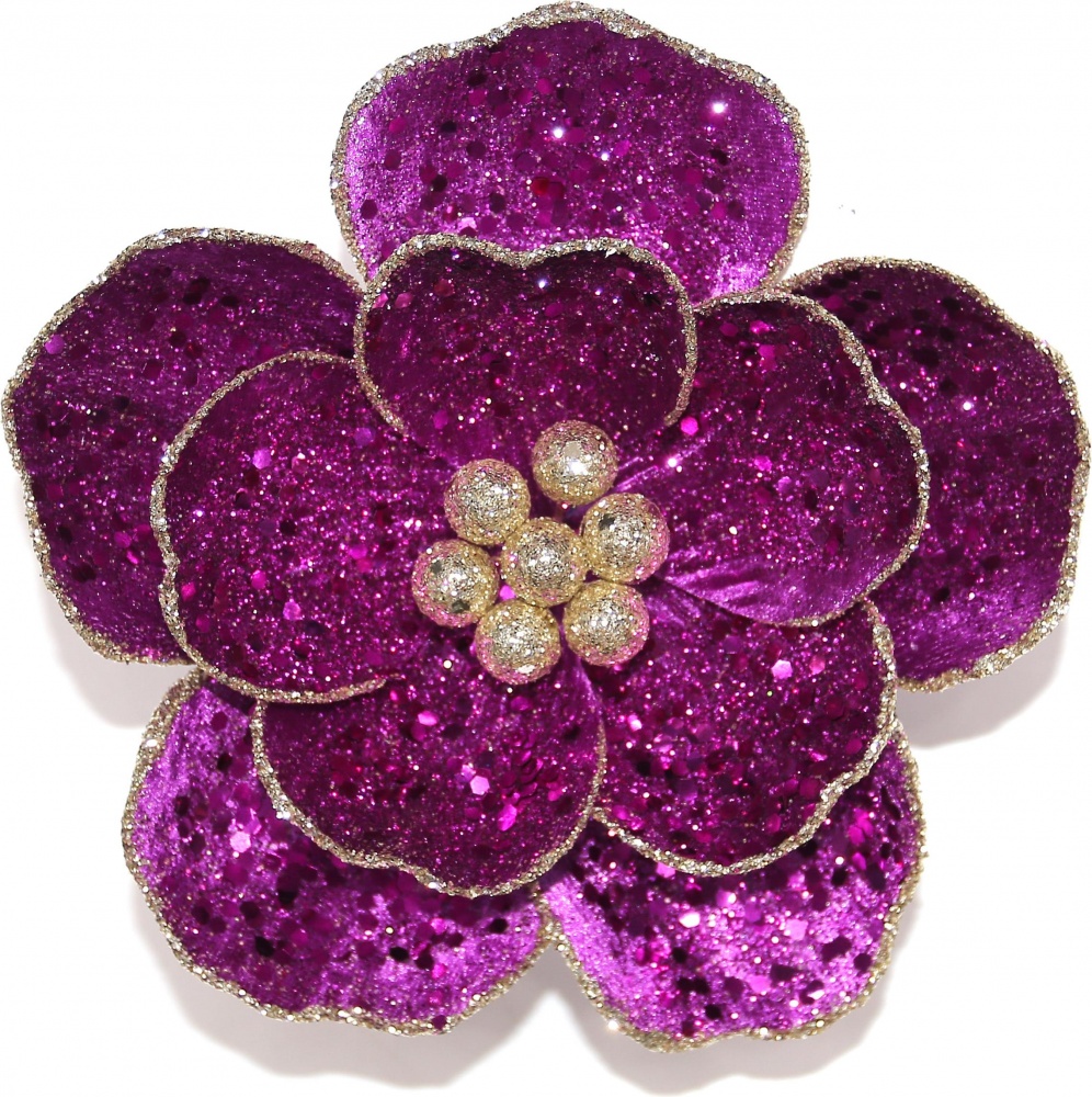 Цветок декоративный магнолия с блеском 15 см 3 цвета в ассортименте фиолетовый / фуксия / миднайт синий