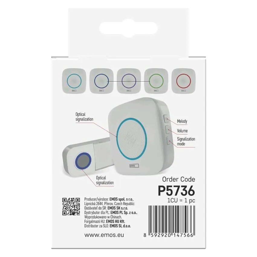 Звонок беспроводной Emos 3xAA белый P5736