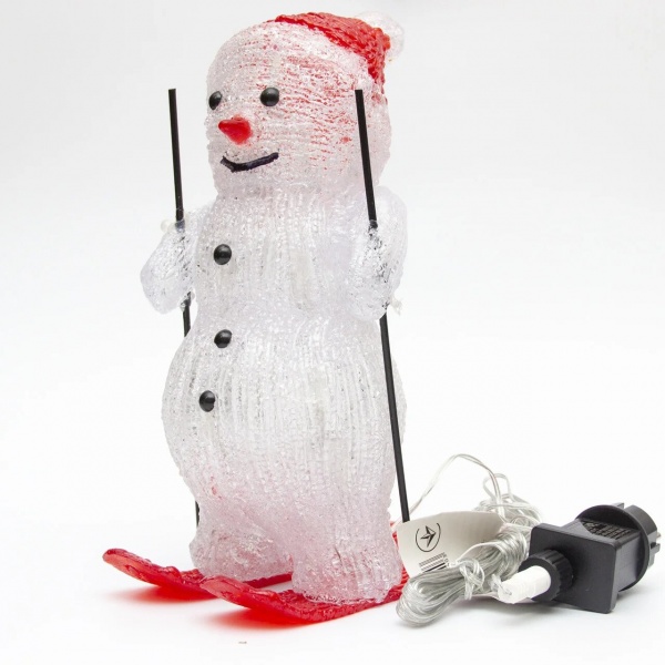 Декоративная новогодняя фигура Девилон Снеговик на лыжах светодиодная (LED) 30 ламп 28,5 см 