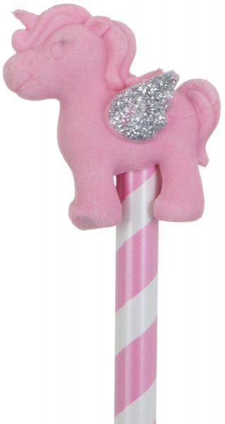 Карандаш чернографитный с ластиком Единорог с крыльями розовый