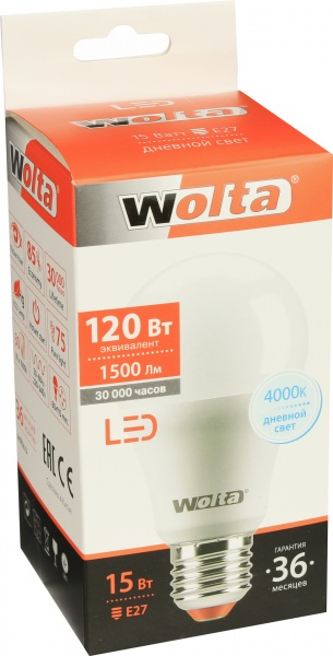 Лампа світлодіодна Wolta 15 Вт A60 матова E27 220-240 В 4000 К 25S60BL15E27 