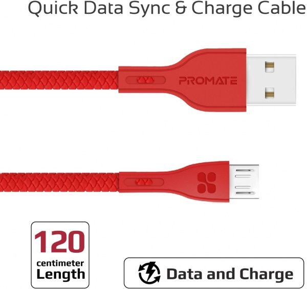 Кабель Promate USB – microUSB 1,2 м червоний (powerbeam-m.red) 