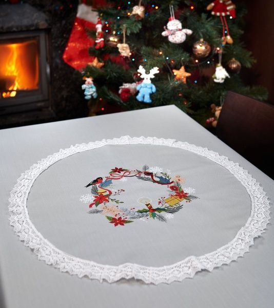 Салфетка Рождественская 351-19/00 d64 серый Эдельвика 