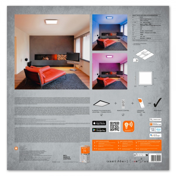 Светильник потолочный Ledvance Smart Wi-Fi Planon RGB 45x45 см 28 Вт черный 3000-6500 К 