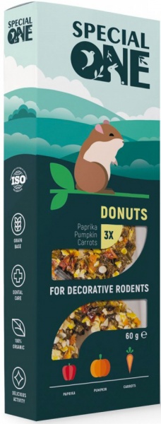 Корм SPECIAL ONE Пончики «Паприка, гарбуз, морква» для декоративних гризунів 60 г PR242520