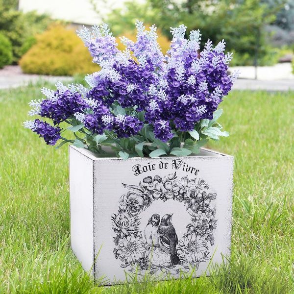 Кашпо дерев'яне Elsa пташки прованс 17*17 см квадратний білий (DL-19-05) 