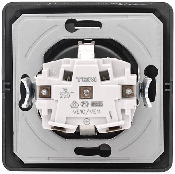 Розетка із заземленням TEM Ekonomik 16 А 250 В без шторок з кришкою чорний VE11BT-B
