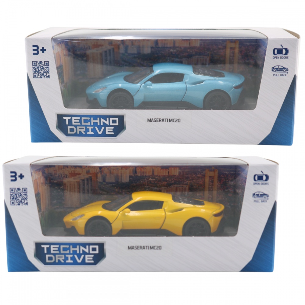 Автомодель TechnoDrive 1:41 Maserati MC20 yellow/blue 250950