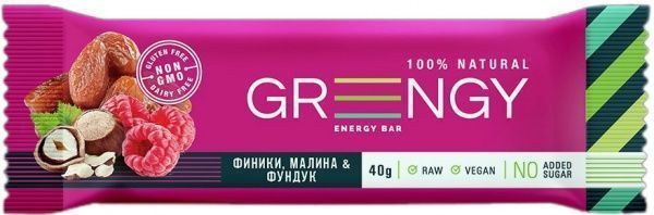 Батончик Greengy ФИНИКИ, МАЛИНА И ФУНДУК 40 г