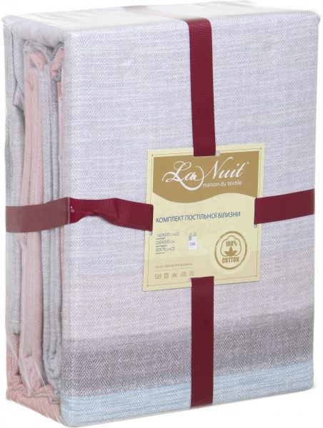 Комплект постільної білизни Coral Stripes 193 TC сімейний біло-червоний La Nuit 