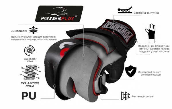 Перчатки для MMA PowerPlay 3093 р. XL 4,95oz черный