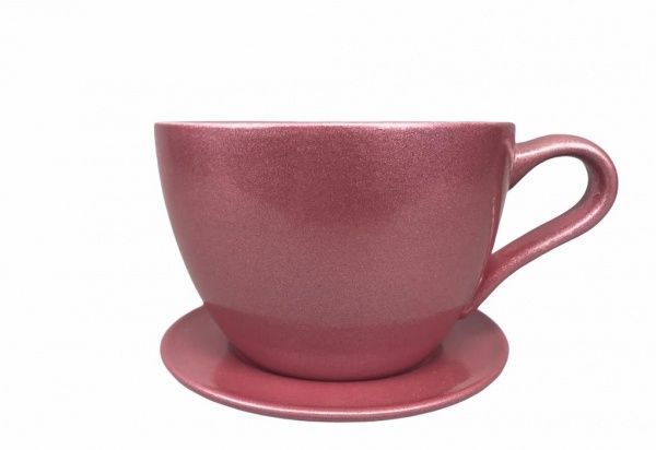 Горщик керамічний Чашка з підставкою круглий 1 л рожевий 