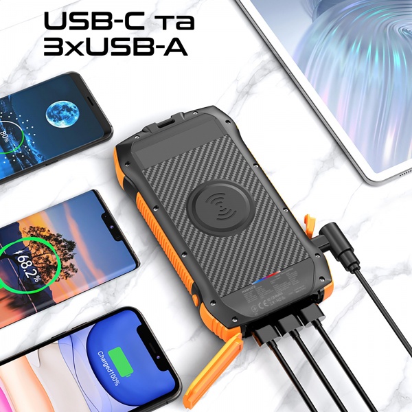 Універсальна мобільна батарея Promate 20000 mAh black (solartank-20pdqi.black) із сонячною панеллю 