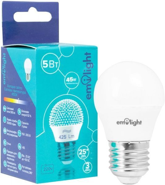 Лампа світлодіодна Emilight 5 Вт G45 матова E27 220 В 4100 К