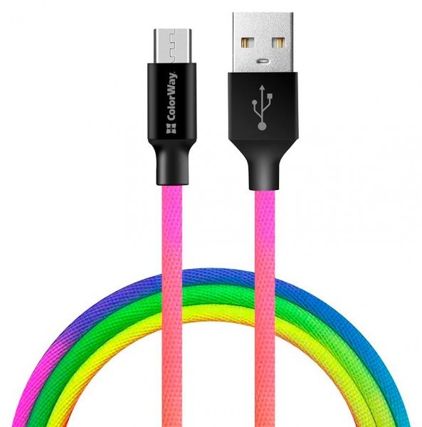 Кабель ColorWay USB - MicroUSB (multicolor) 2.4 А 1 м різнокольоровий 