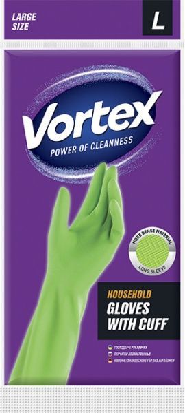 Рукавички латексні Vortеx з подовженими манжетами міцні р.L 1 пар/уп. зелені 
