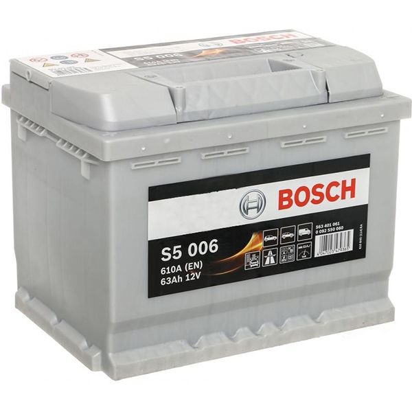 Аккумулятор автомобильный Bosch 6СТ-63 (S5 006) 63А 12 B «+» справа