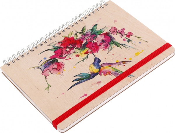 Блокнот эко деревянный А5 Колибри в точку на пружине 120 стр. KIRI Sketch
