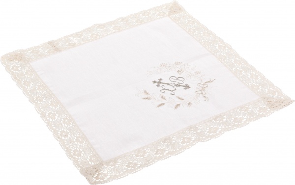 Серветка святкова з мереживом (7 см) 40x40 см білий із малюнком 