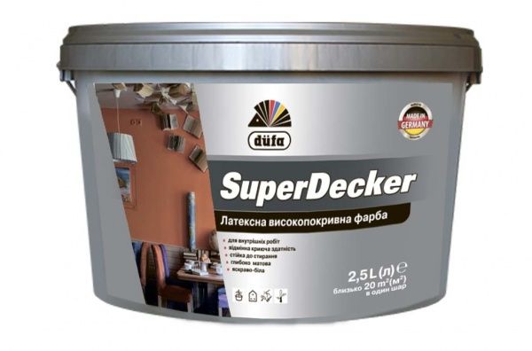 Фарба латексна полівінілацетатна Dufa Dufa SuperDecker глибокий мат білий 2,5л 