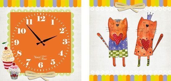 Часы настенные детские на холсте Коты 28x28 см 06-106