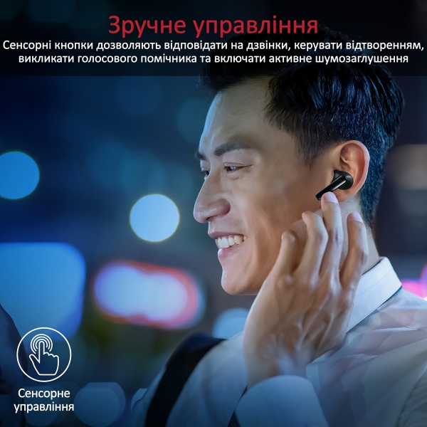 Наушники беспроводные Promate Hybrid-ANC Bluetooth 5.2 black (hybrid-anc.black) 