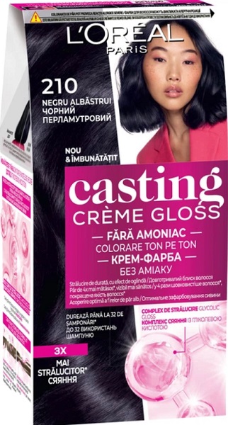 Крем-фарба для волосся L'Oreal Paris CASTING Creme Gloss №210 чорний перловий 160 мл