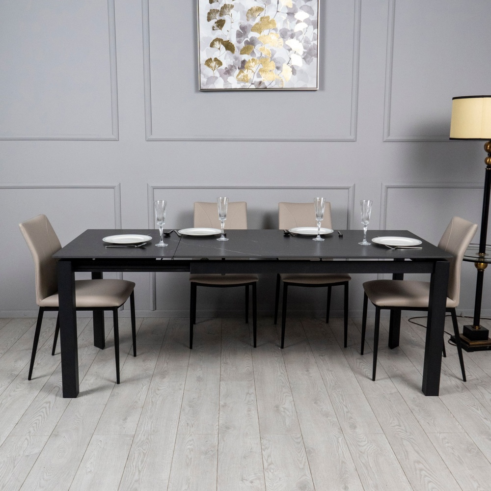 Стіл обідній Ларс 1200(1700)x800x750мм чорний матовий/чорний