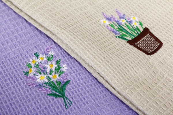 Набір рушників вафельних з вишивкою Лаванда/Ромашка 2 шт. 40x60 см фіолетовий/сірий La Nuit 