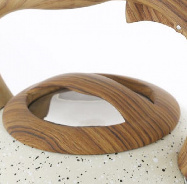 Чайник со свистком белый гранит с ручкой под дерево 3 л Empire