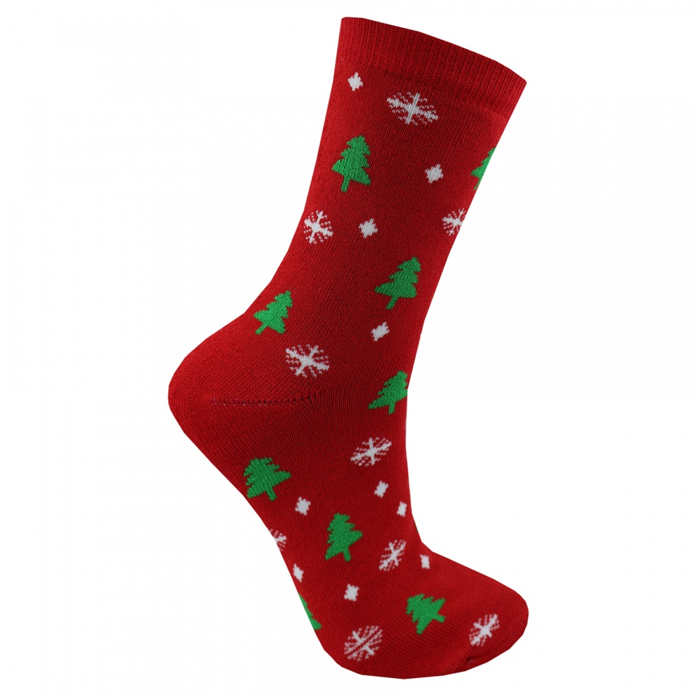 Шкарпетки махрові унісекс Premier Socks Новий рік Ялинки та сніжинки р. 16–18 червоний