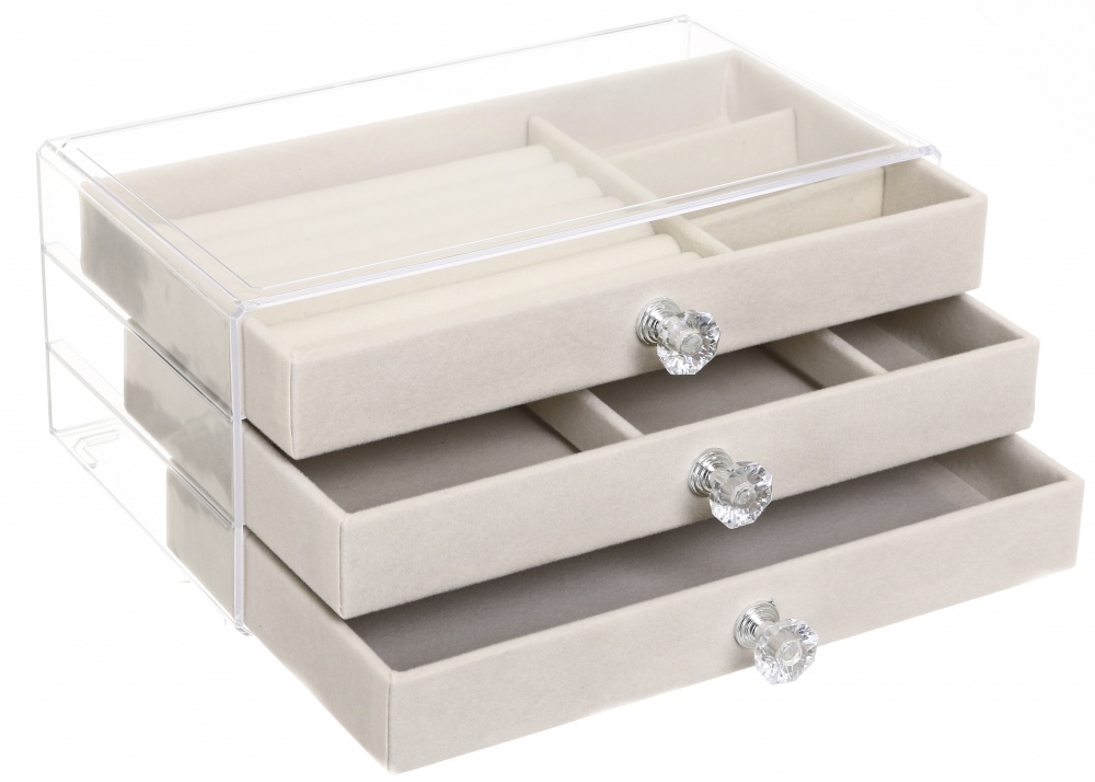 Шкатулка для украшений Velvet трьохрівнева 13.5х23.5х10.5 белая