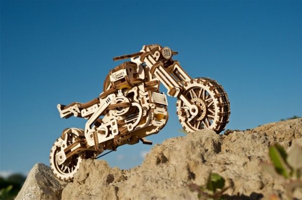 Деревянный 3D-конструктор UGEARS Мотоцикл Scrambler UGR-10 с коляской