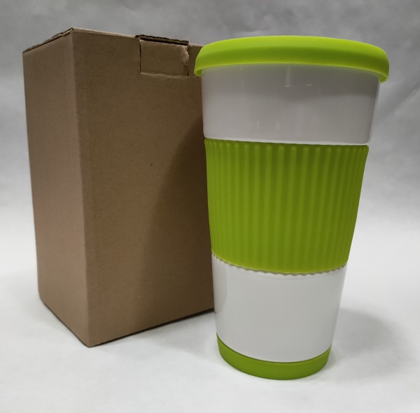 Чашка с крышкой 400 мл бело-зеленая IO-400MUG Banquet