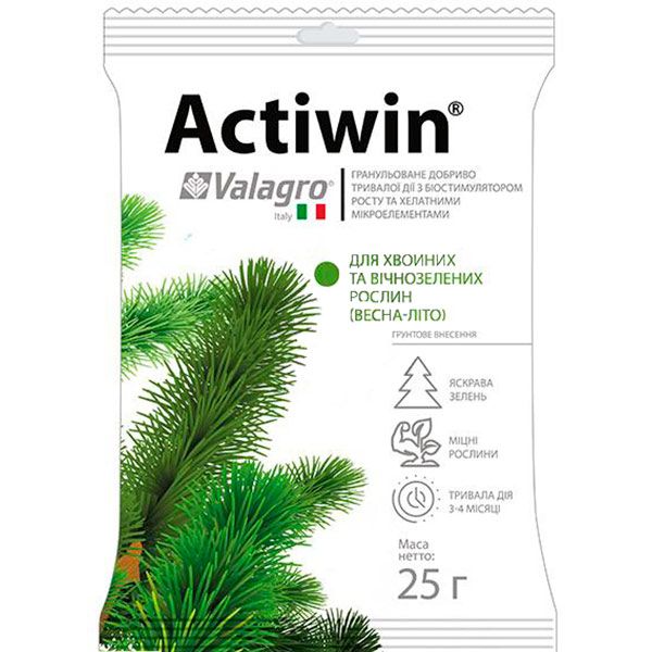 Удобрение минеральное Valagro Actiwin для хвойных и вечнозеленых растений 25 г