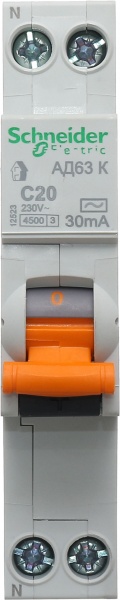 Диференційний автомат Schneider Electric АД63 К 1+N 20A 30 мA C 12523