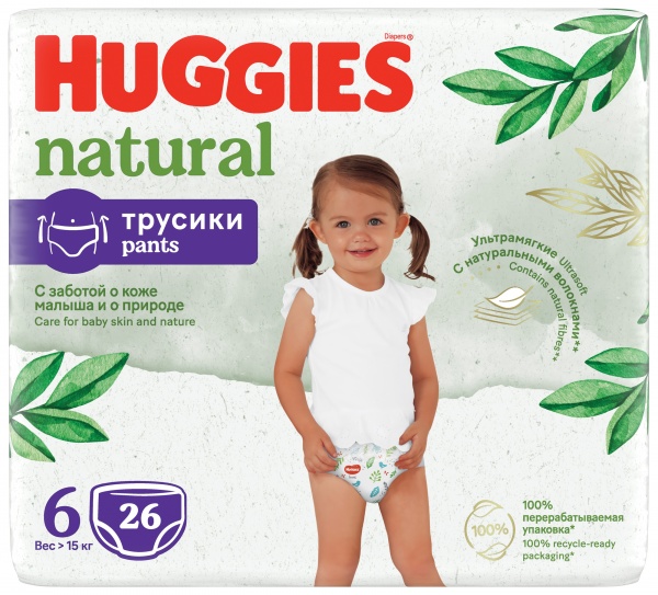 Подгузники-трусики Huggies Natural (6) 15-25 кг 26 шт.