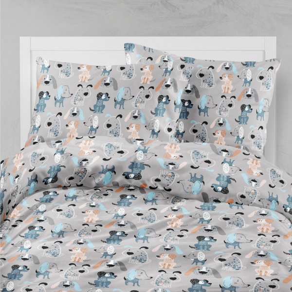 Комплект постельного белья Luna Kids Funny dogs серый с принтом