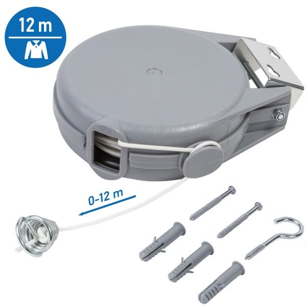 Мотузка Tatkraft сталь для білизни з автоматичним пристроєм 12 м срібний 0,5 кг