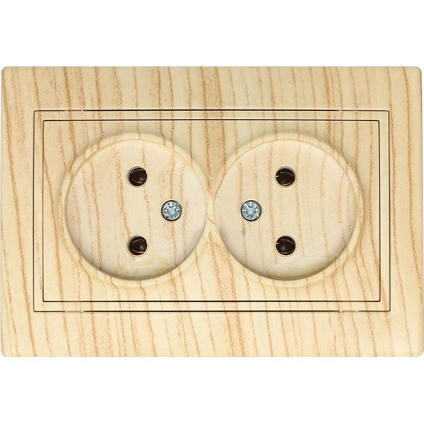 Розетка двойная без заземления Lezard Mira дуб беленый матовый 701-5252-128B