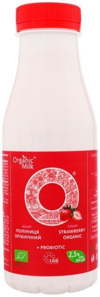 Йогурт Organic Milk органический питьевой клубника 2,5% 300г (4820178810715) 