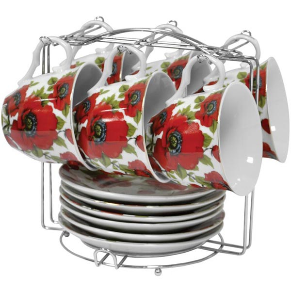 Набор чашек Цветы на подставке 6 шт