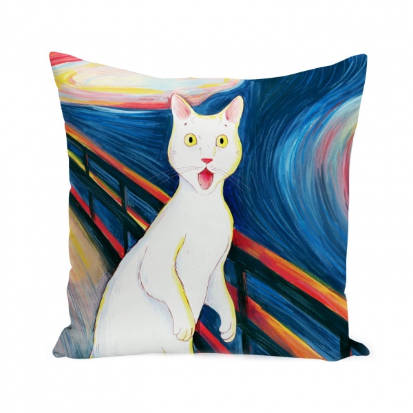 Подушка декоративная Кричащий кот 38x38 см с принтом Orner 